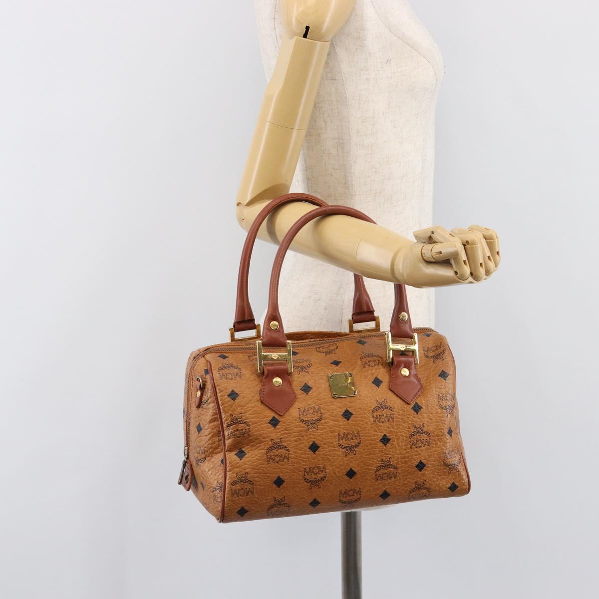 MCM Logogram Vicetos Boston Bag PVC Leather Brown Gold Auth 204073