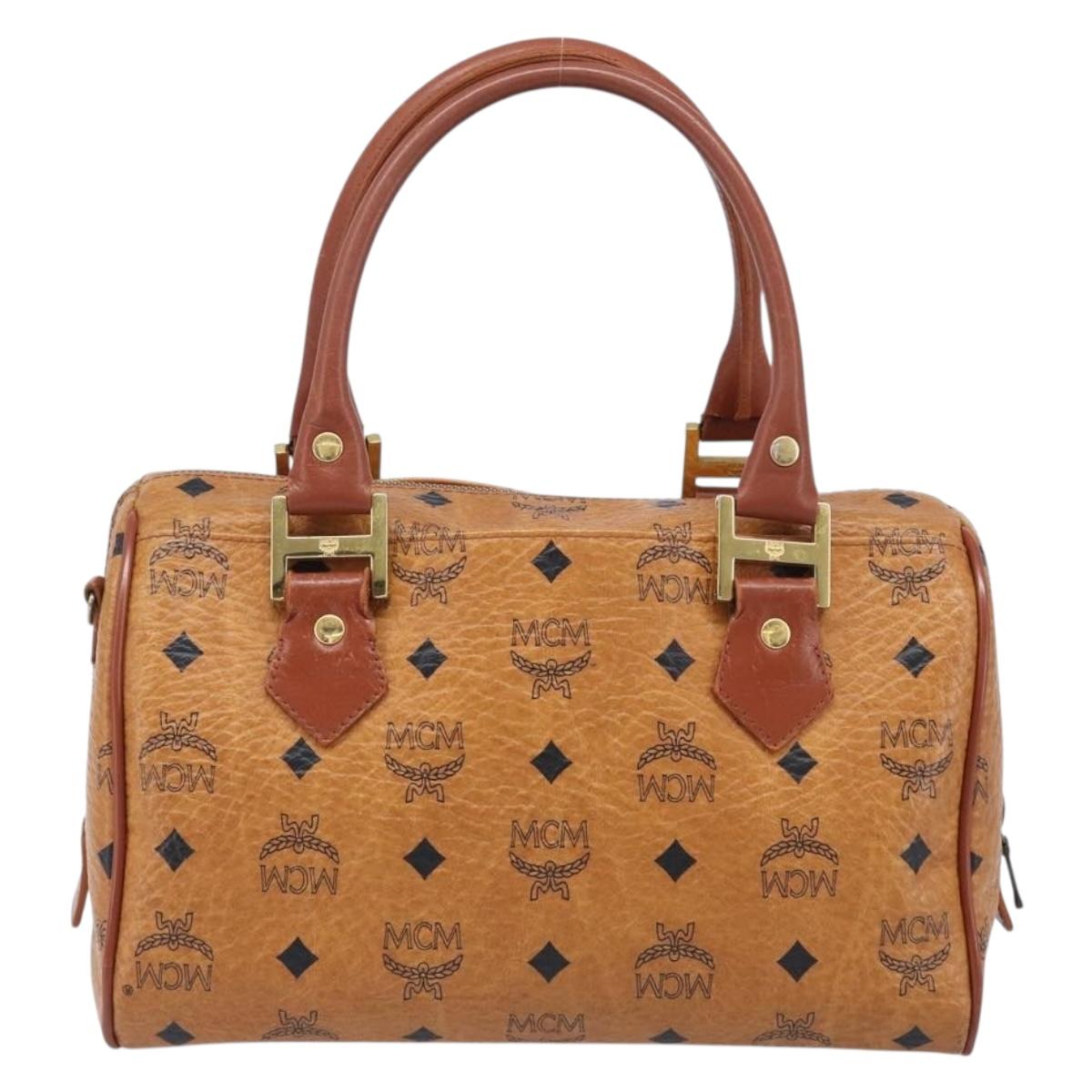 MCM Logogram Vicetos Boston Bag PVC Leather Brown Gold Auth 204073