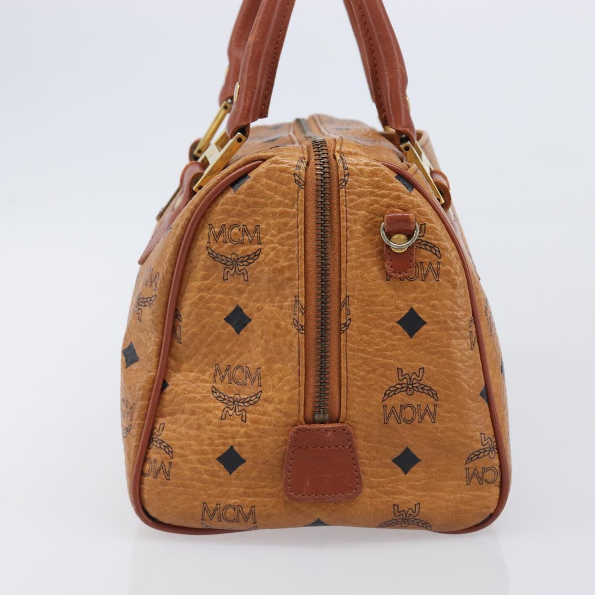 MCM Logogram Vicetos Boston Bag PVC Leather Brown Gold Auth 204073