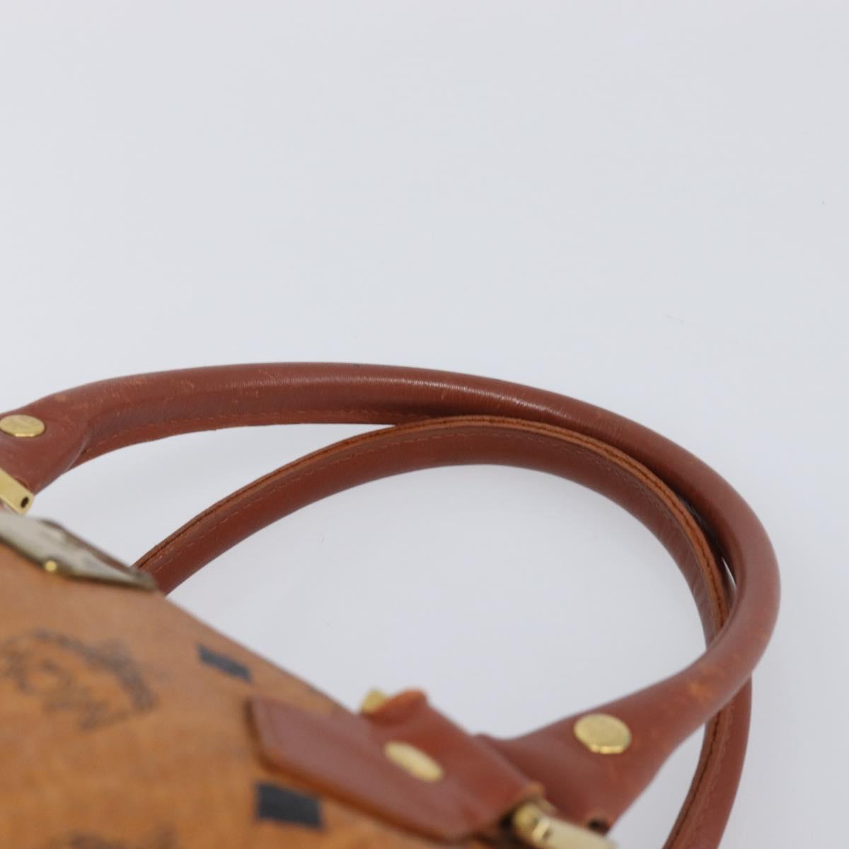 MCM Logogram Vicetos Boston Bag PVC Leather Brown Gold Auth 204073