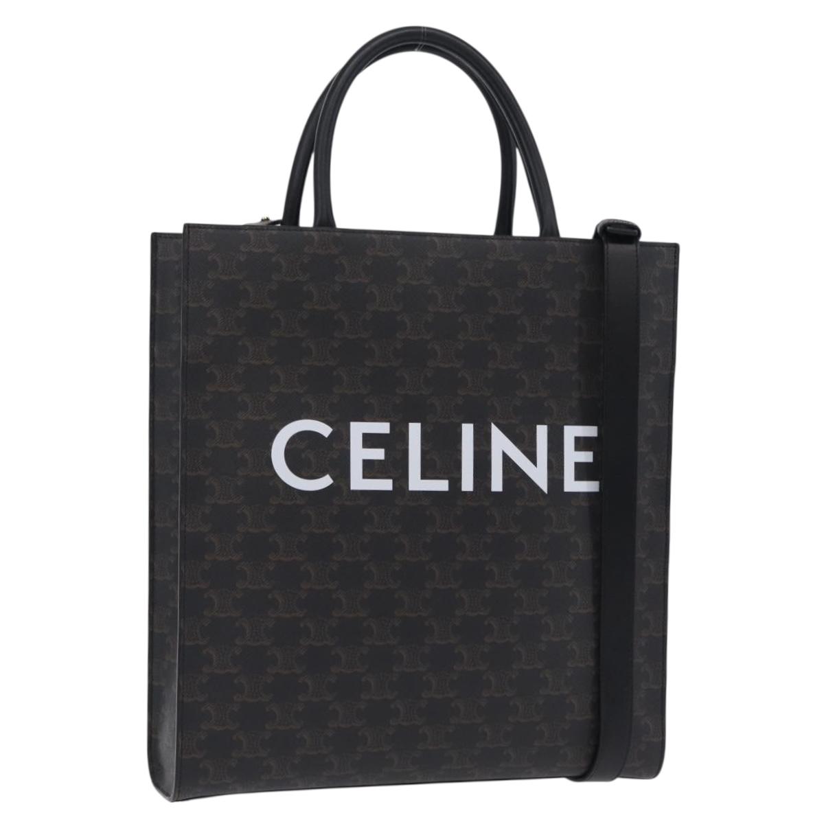 CELINE Triomphe Vertical Cabas Hand Bag PVC 2way Black Gold Auth 204074M