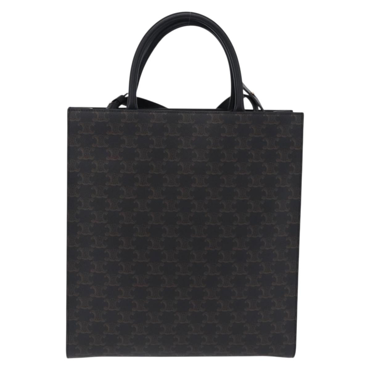 CELINE Triomphe Vertical Cabas Hand Bag PVC 2way Black Gold Auth 204074M