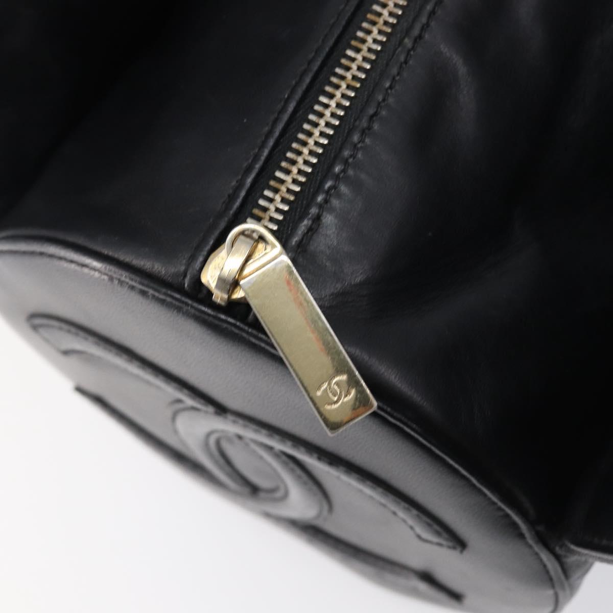 CHANEL Choco Bar Hand Bag Lamb Skin Black Gold CC Auth 204075V