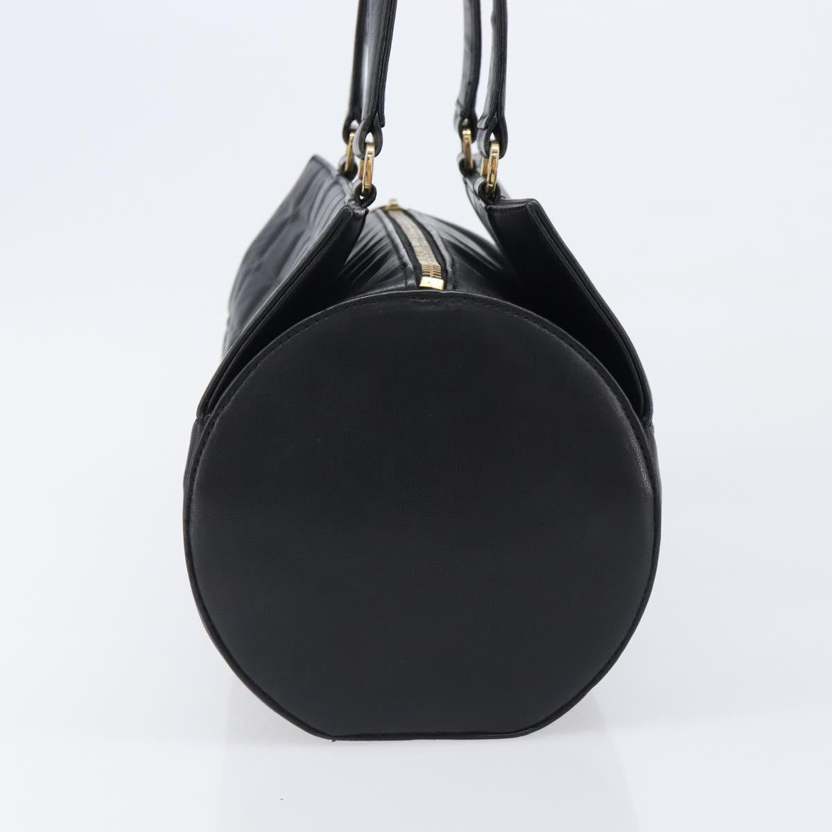 CHANEL Choco Bar Hand Bag Lamb Skin Black Gold CC Auth 204075V