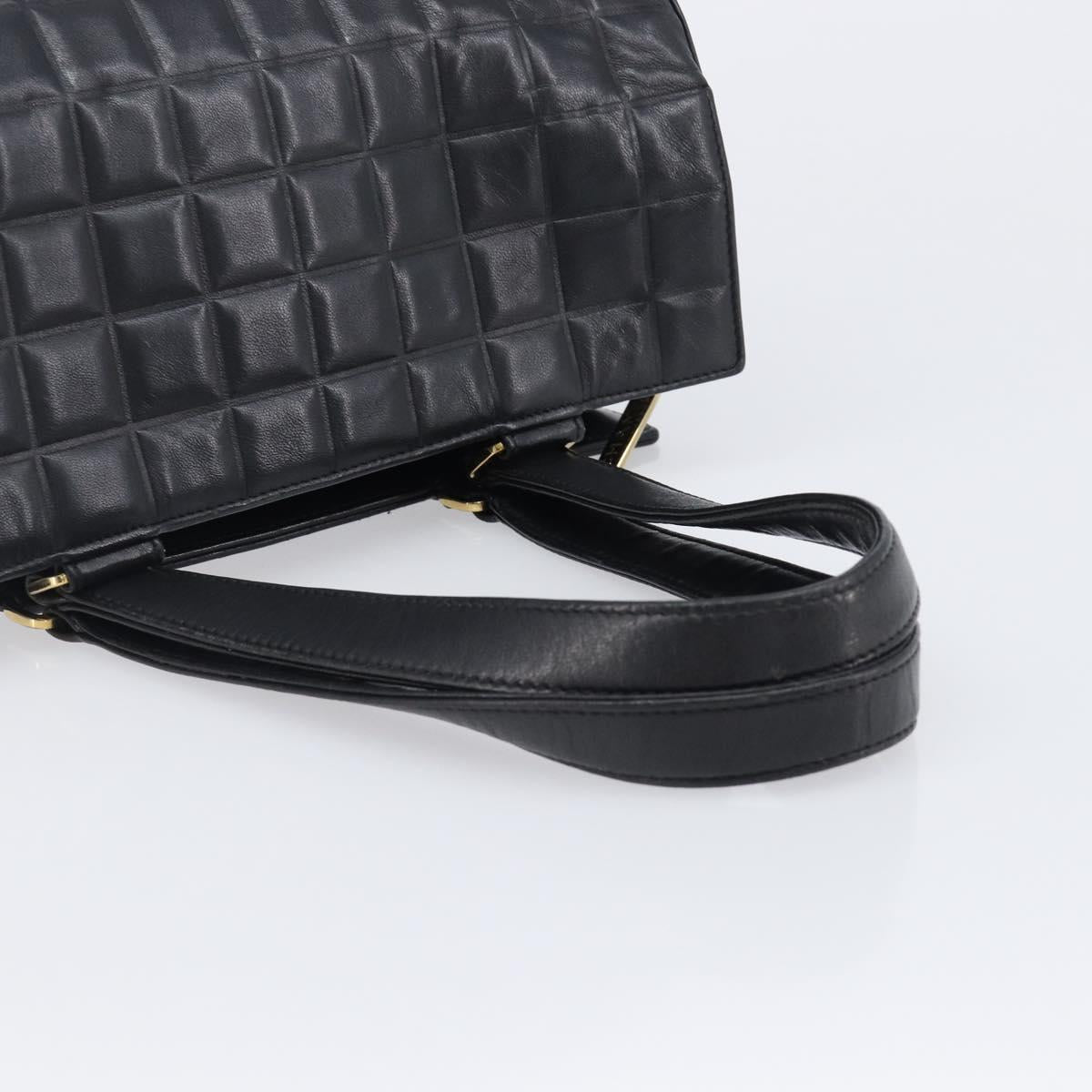 CHANEL Choco Bar Hand Bag Lamb Skin Black Gold CC Auth 204075V