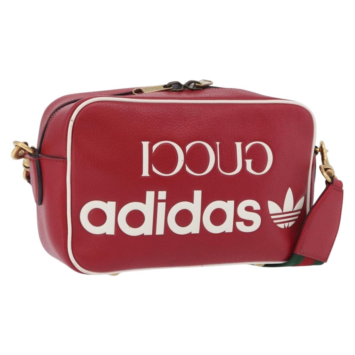 GUCCI Web Sherry Line Bag Leather Adidas Collaboration Red Gold Auth 204076M