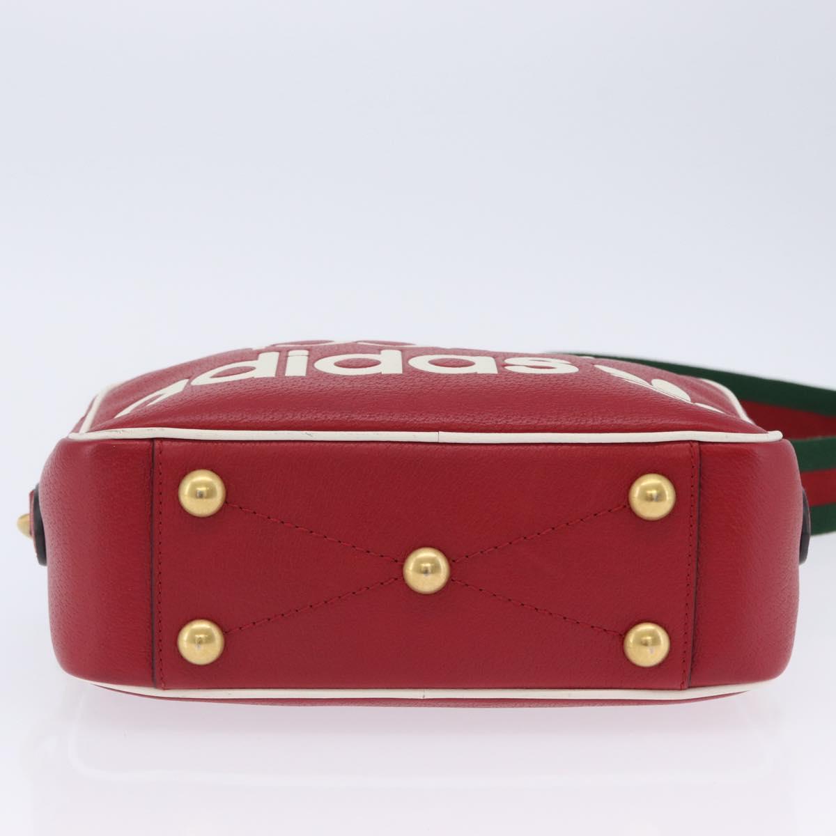GUCCI Web Sherry Line Bag Leather Adidas Collaboration Red Gold Auth 204076M
