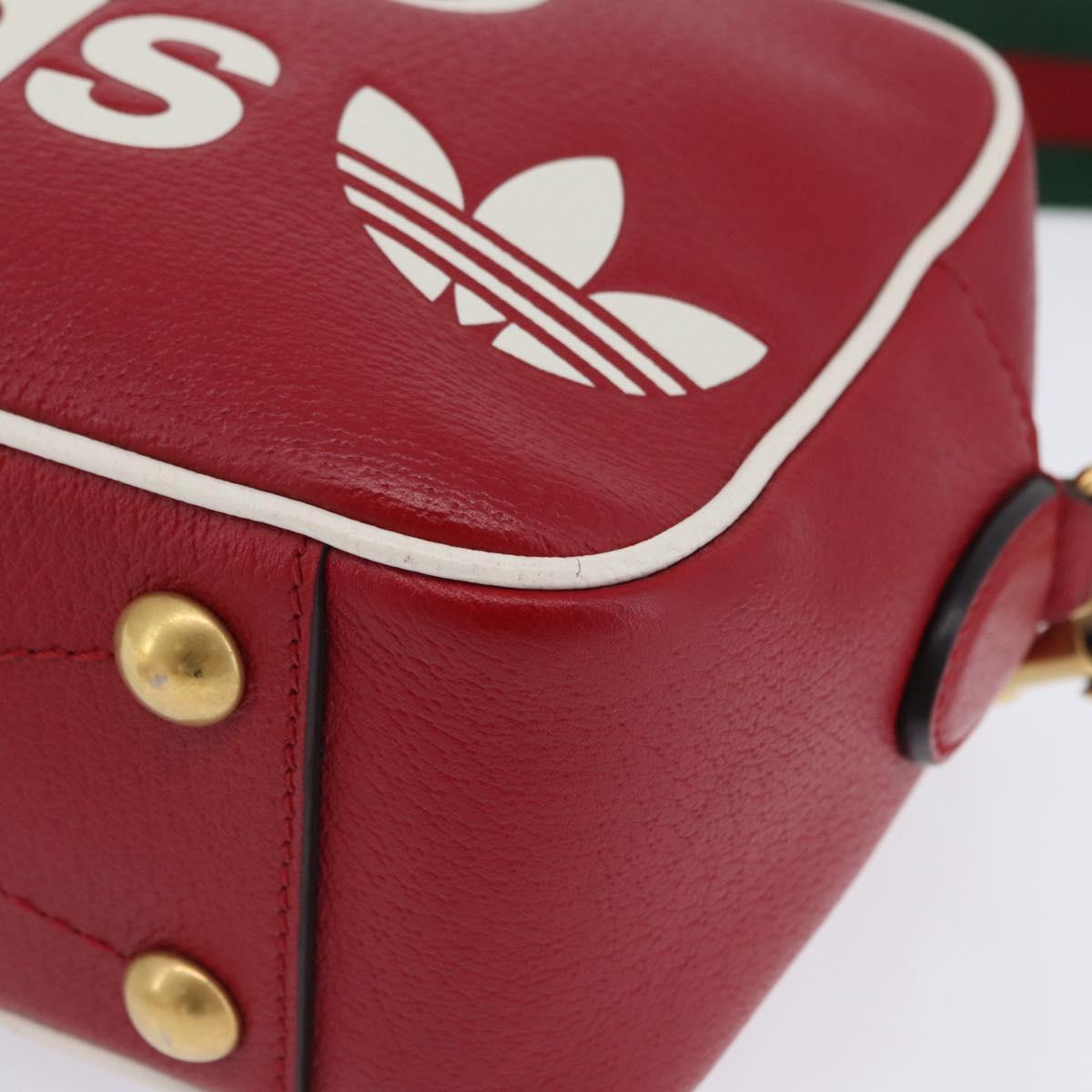 GUCCI Web Sherry Line Bag Leather Adidas Collaboration Red Gold Auth 204076M