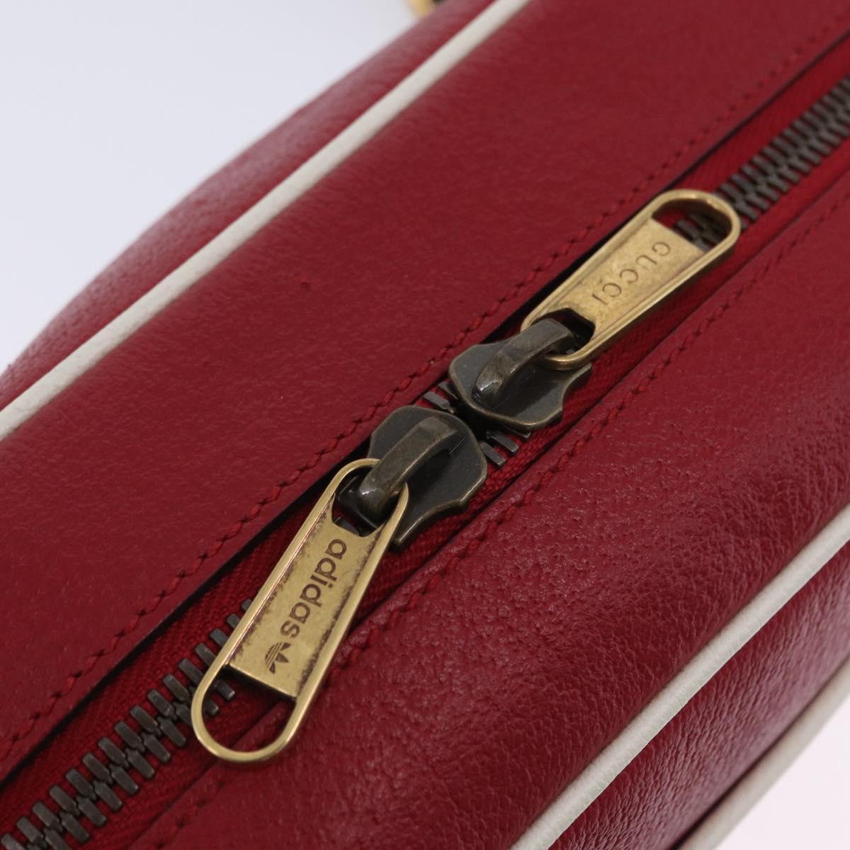 GUCCI Web Sherry Line Bag Leather Adidas Collaboration Red Gold Auth 204076M