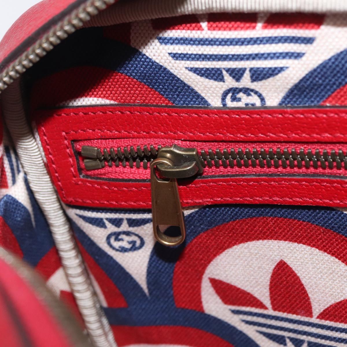 GUCCI Web Sherry Line Bag Leather Adidas Collaboration Red Gold Auth 204076M