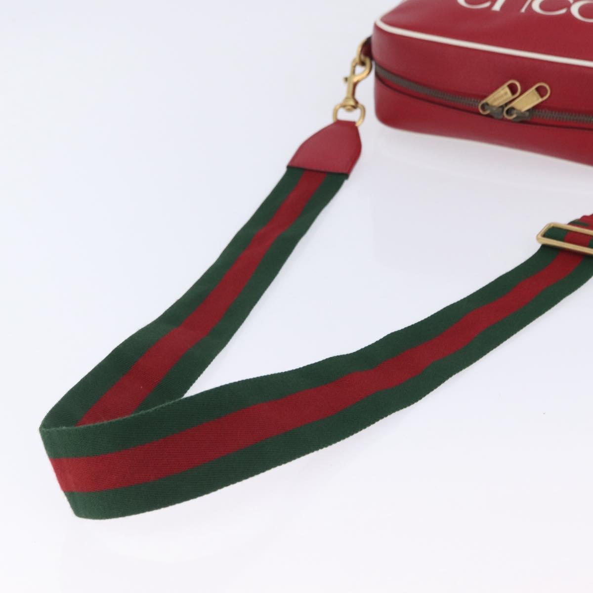 GUCCI Web Sherry Line Bag Leather Adidas Collaboration Red Gold Auth 204076M