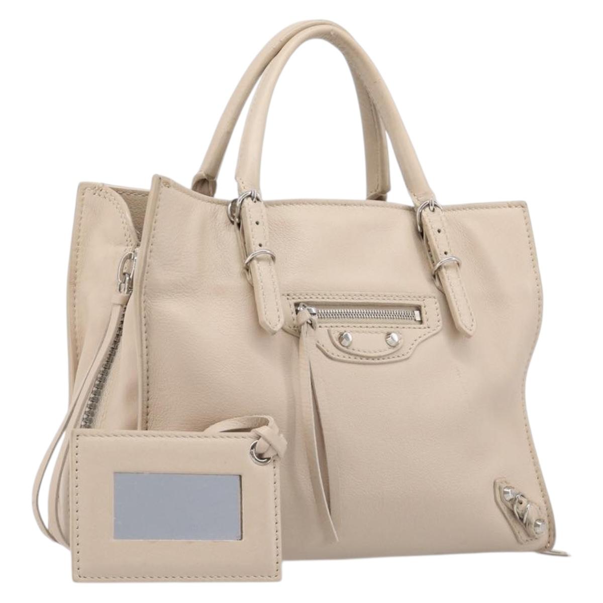 BALENCIAGA Paper Mini Hand Bag Leather 2way Gray Silver 357333 Auth 204084V
