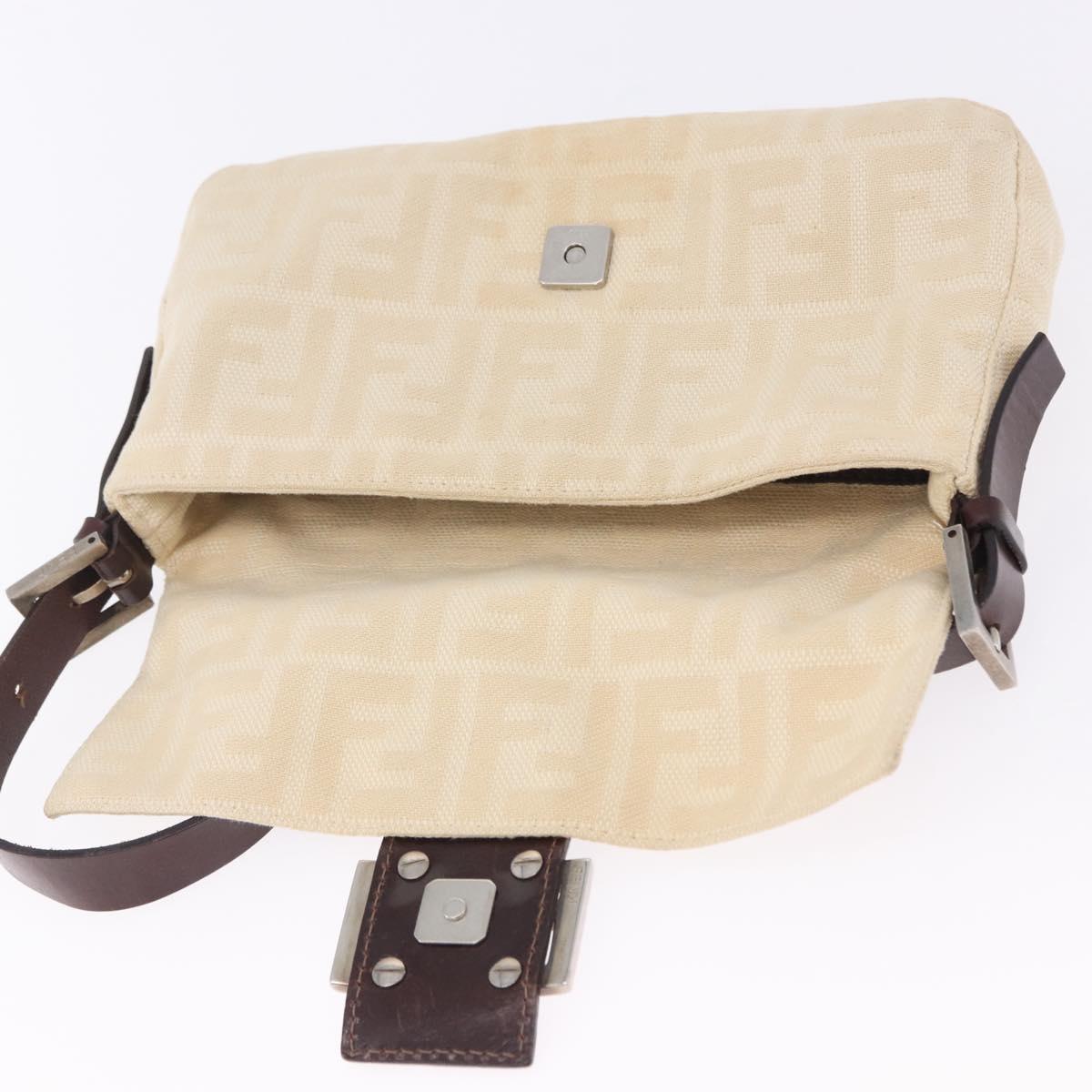 FENDI Zucca Canvas Mamma Baguette Shoulder Bag Beige Silver Auth 204087V