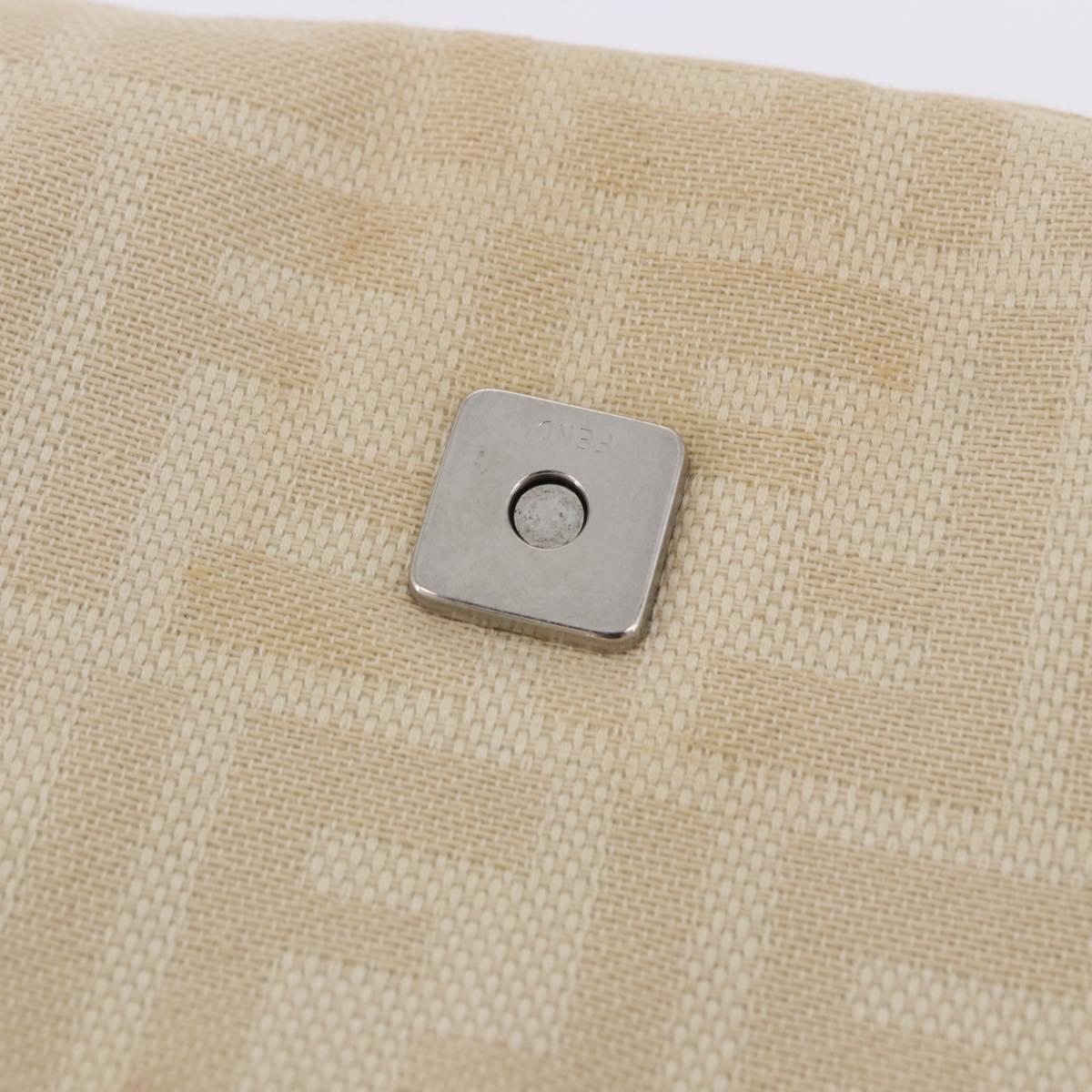 FENDI Zucca Canvas Mamma Baguette Shoulder Bag Beige Silver Auth 204087V