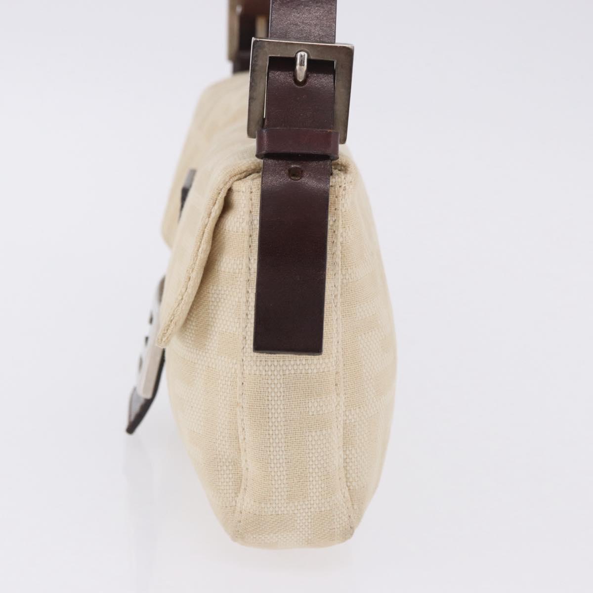 FENDI Zucca Canvas Mamma Baguette Shoulder Bag Beige Silver Auth 204087V
