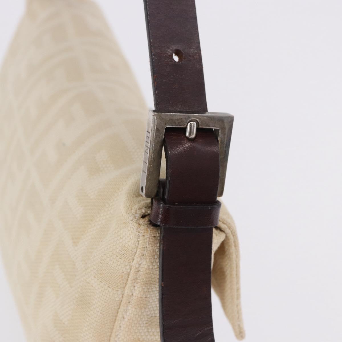 FENDI Zucca Canvas Mamma Baguette Shoulder Bag Beige Silver Auth 204087V
