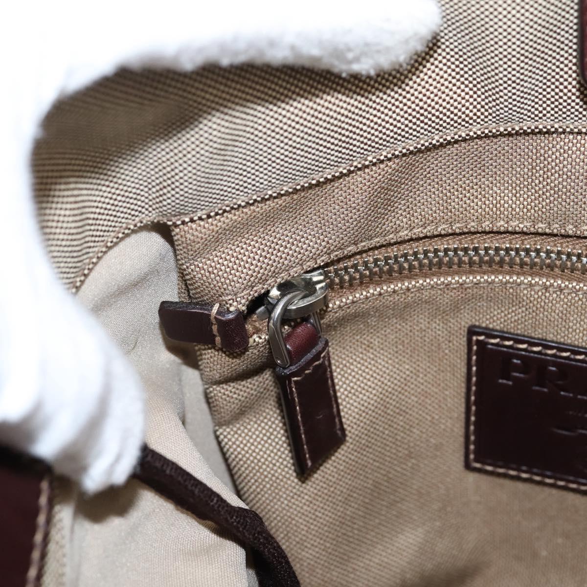 PRADA Shoulder Bag Jacquard Beige Silver Auth 204093