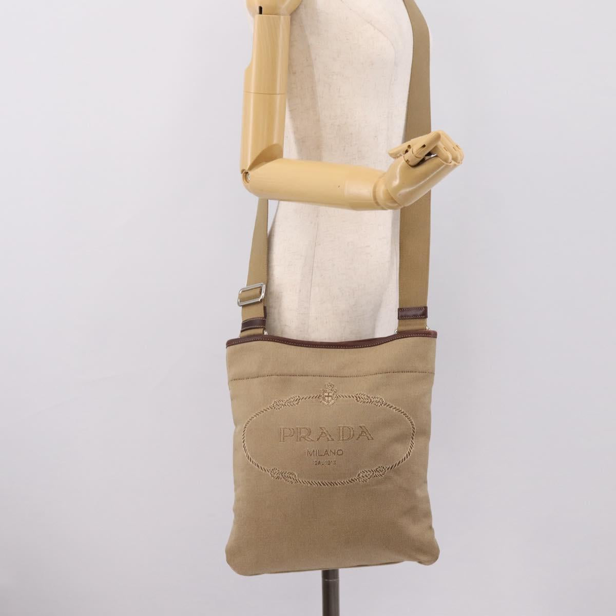 PRADA Shoulder Bag Jacquard Beige Silver Auth 204093