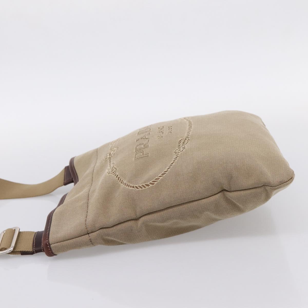 PRADA Shoulder Bag Jacquard Beige Silver Auth 204093