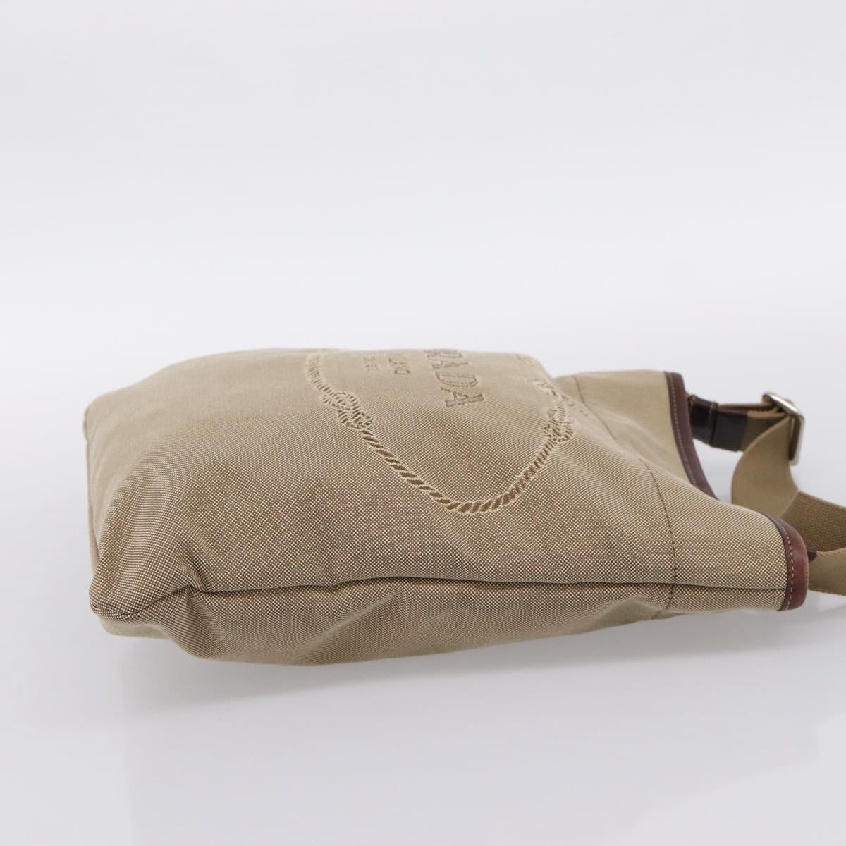 PRADA Shoulder Bag Jacquard Beige Silver Auth 204093