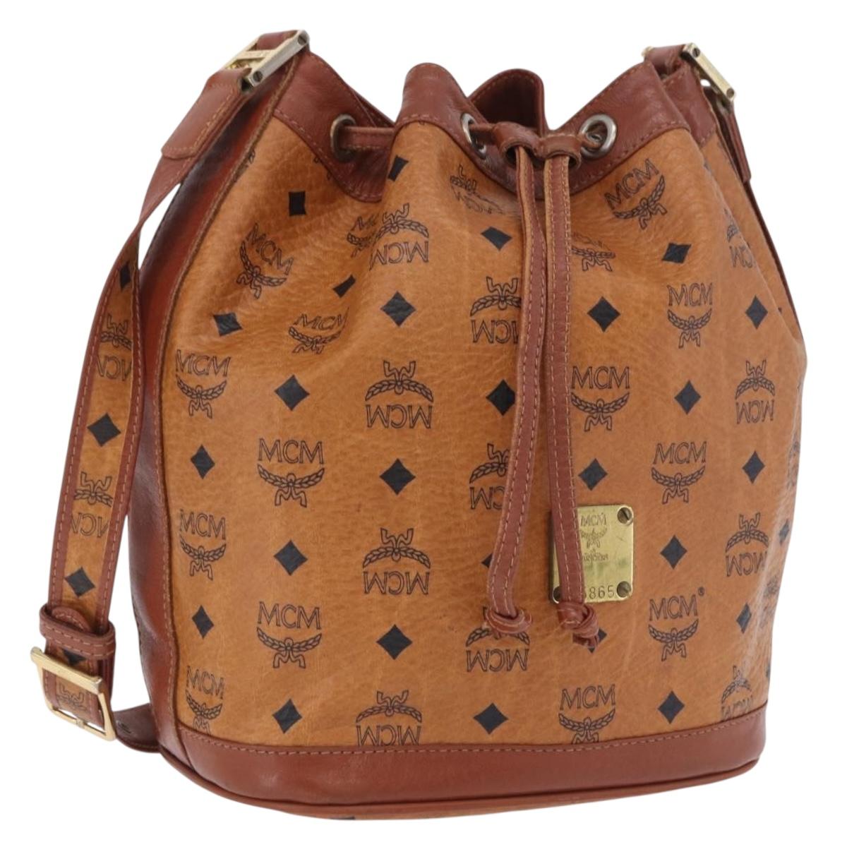 MCM Vicetos Logogram Shoulder Bag PVC Leather Brown Gold Auth 204094