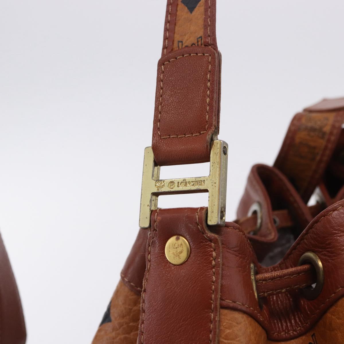 MCM Vicetos Logogram Shoulder Bag PVC Leather Brown Gold Auth 204094