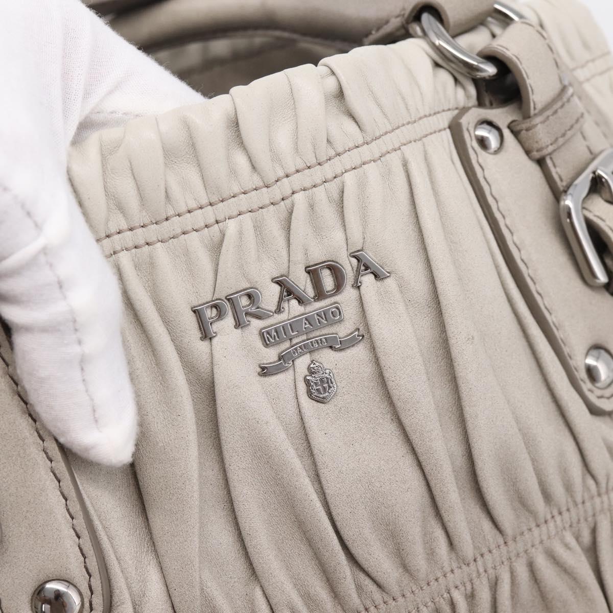PRADA Gathered Hand Bag Leather 2way Gray Silver Auth 204095V