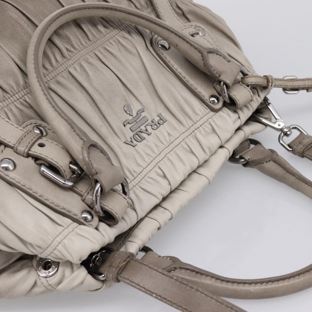 PRADA Gathered Hand Bag Leather 2way Gray Silver Auth 204095V