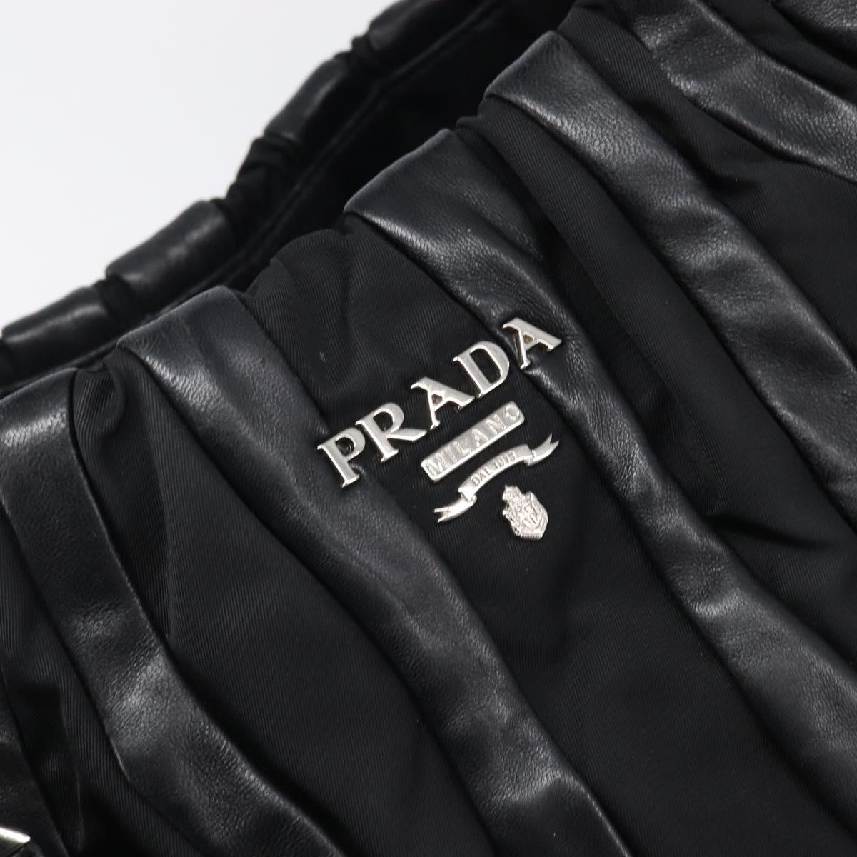 PRADA Crimson Hand Bag Leather Black Silver Auth 204098V