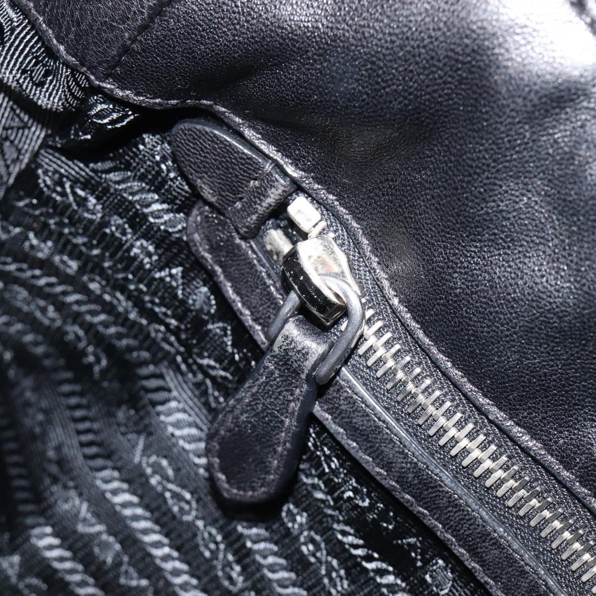 PRADA Crimson Hand Bag Leather Black Silver Auth 204098V