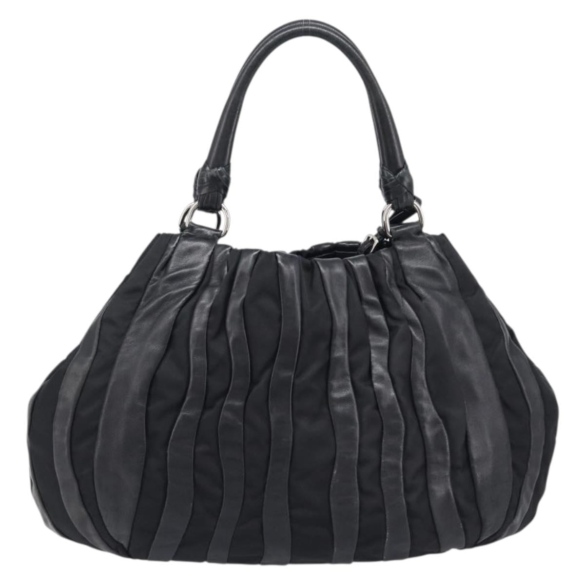 PRADA Crimson Hand Bag Leather Black Silver Auth 204098V