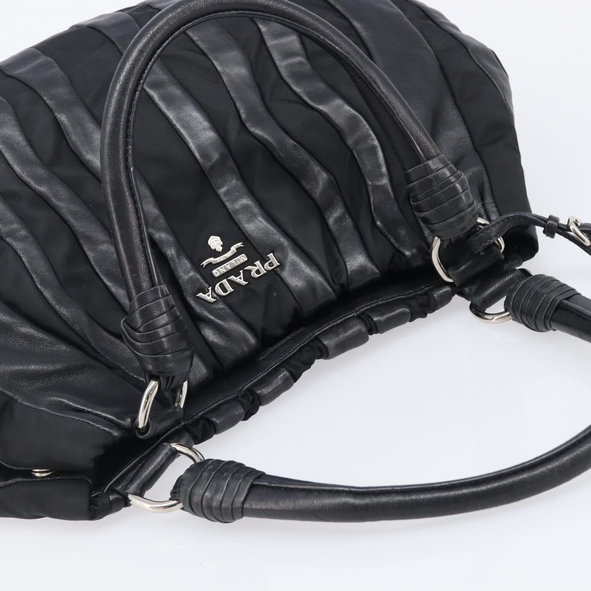 PRADA Crimson Hand Bag Leather Black Silver Auth 204098V