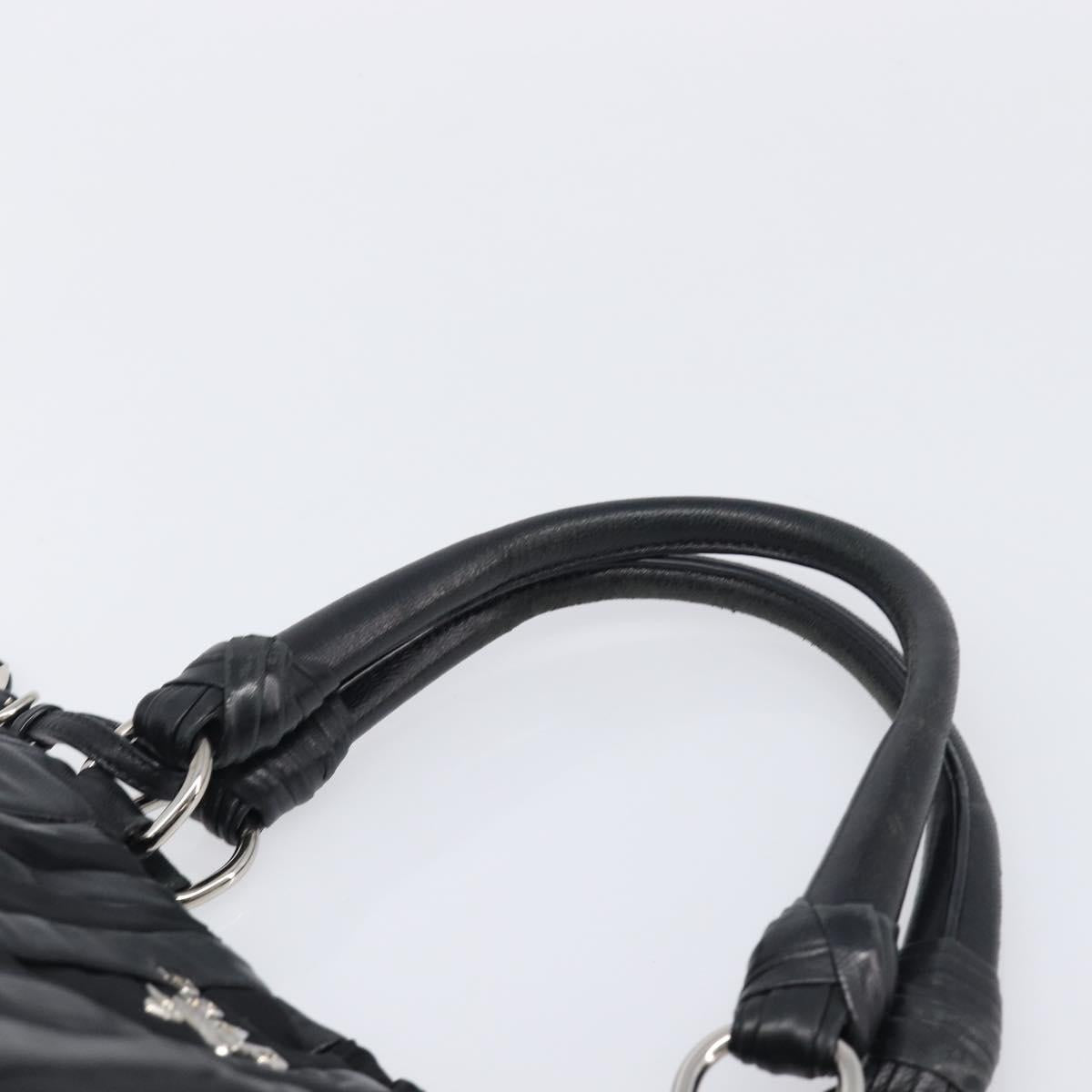 PRADA Crimson Hand Bag Leather Black Silver Auth 204098V