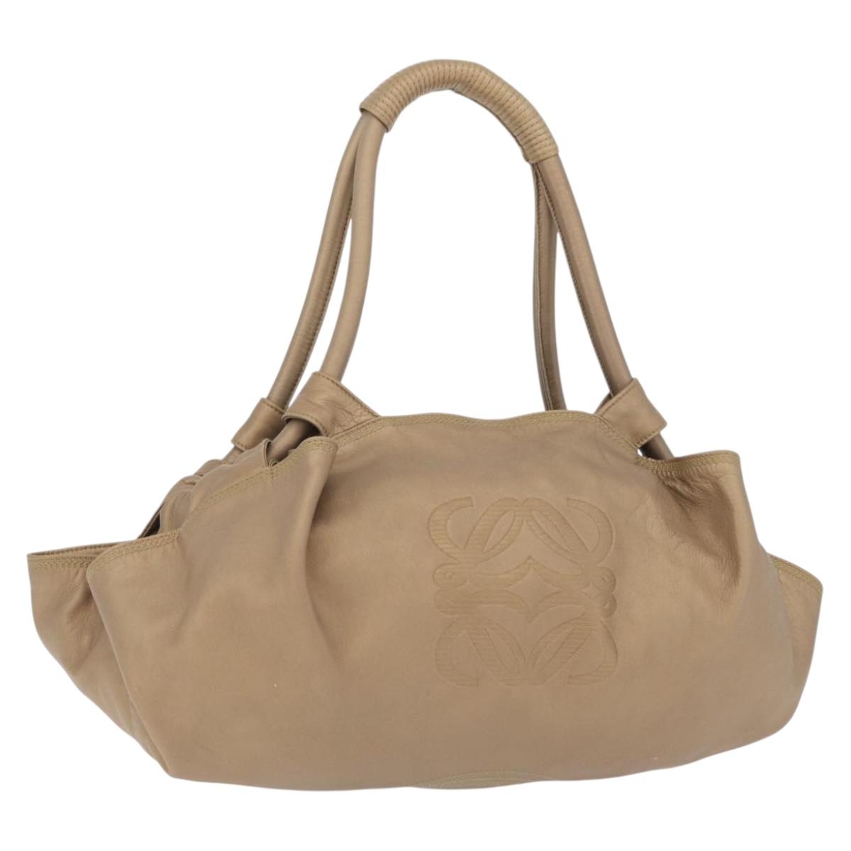 LOEWE Anagram Nappa Aire Hand Bag Leather Gold Tone Auth 204099V