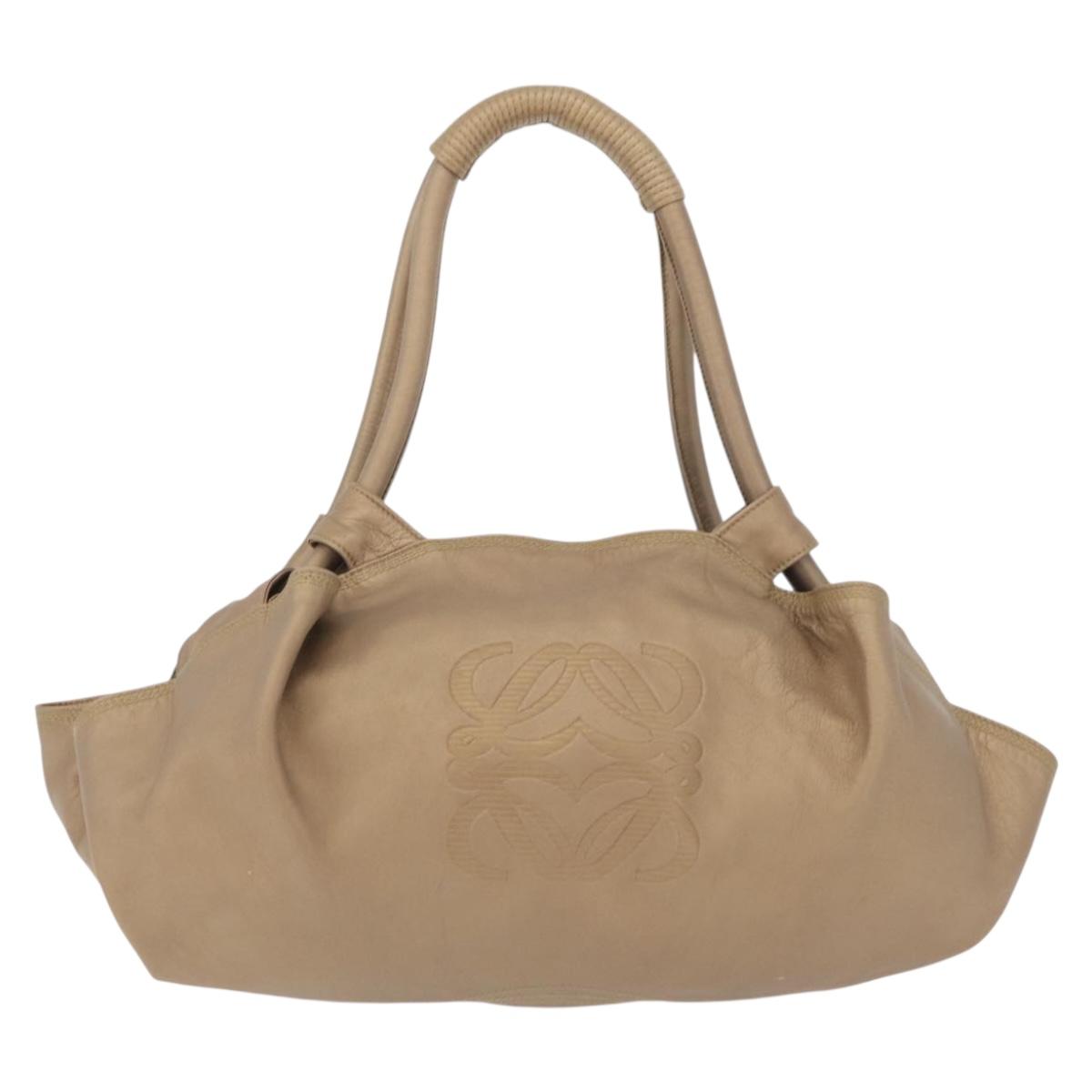 LOEWE Anagram Nappa Aire Hand Bag Leather Gold Tone Auth 204099V
