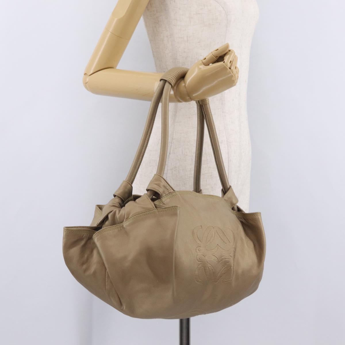 LOEWE Anagram Nappa Aire Hand Bag Leather Gold Tone Auth 204099V