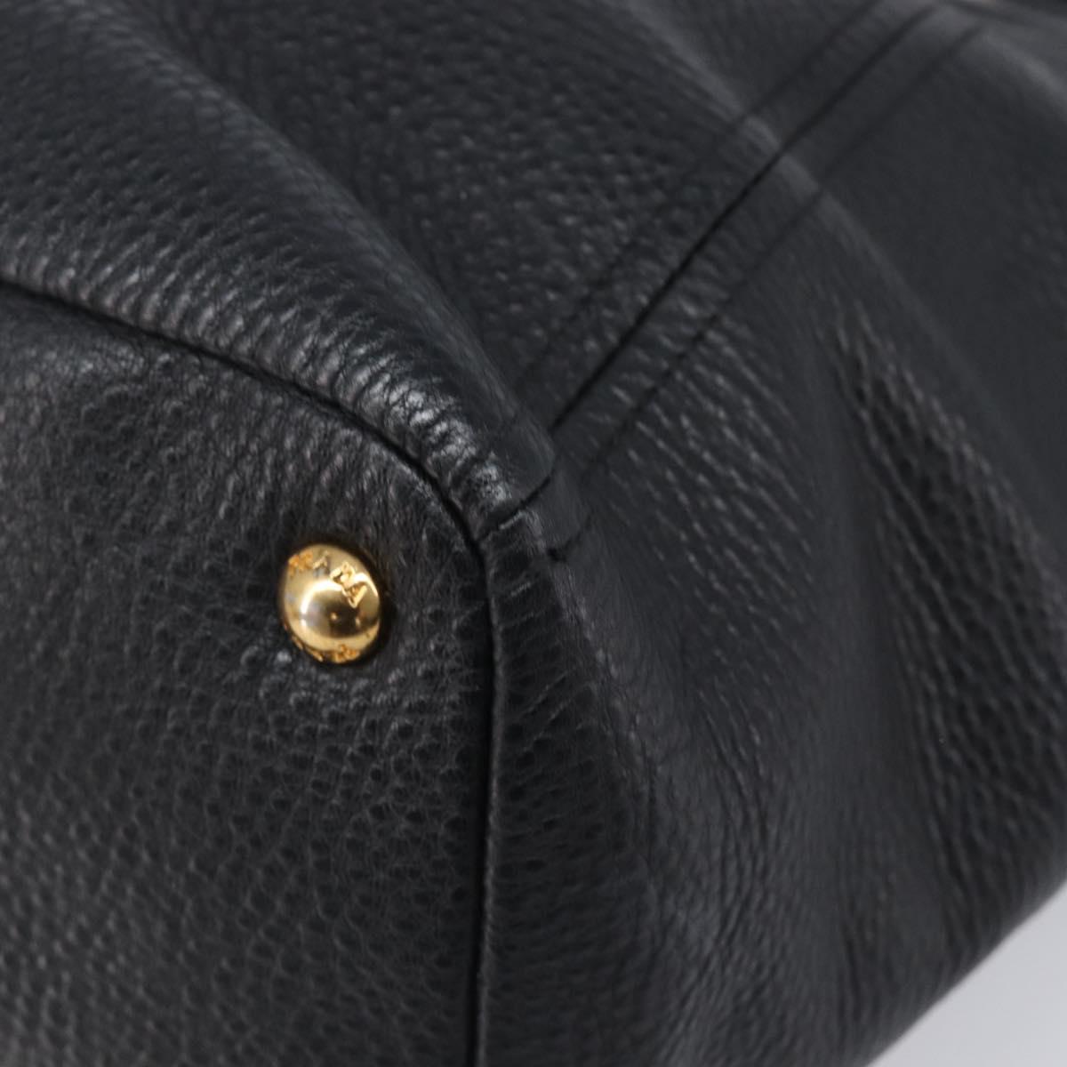 PRADA Vitellolux Hand Bag Leather Black Gold Auth 204100V