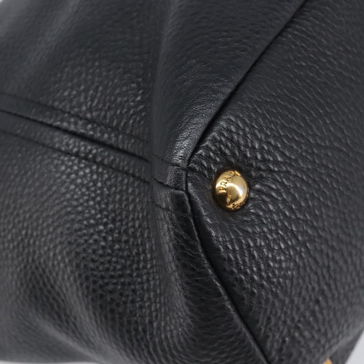 PRADA Vitellolux Hand Bag Leather Black Gold Auth 204100V