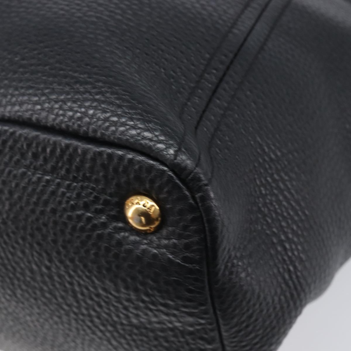 PRADA Vitellolux Hand Bag Leather Black Gold Auth 204100V