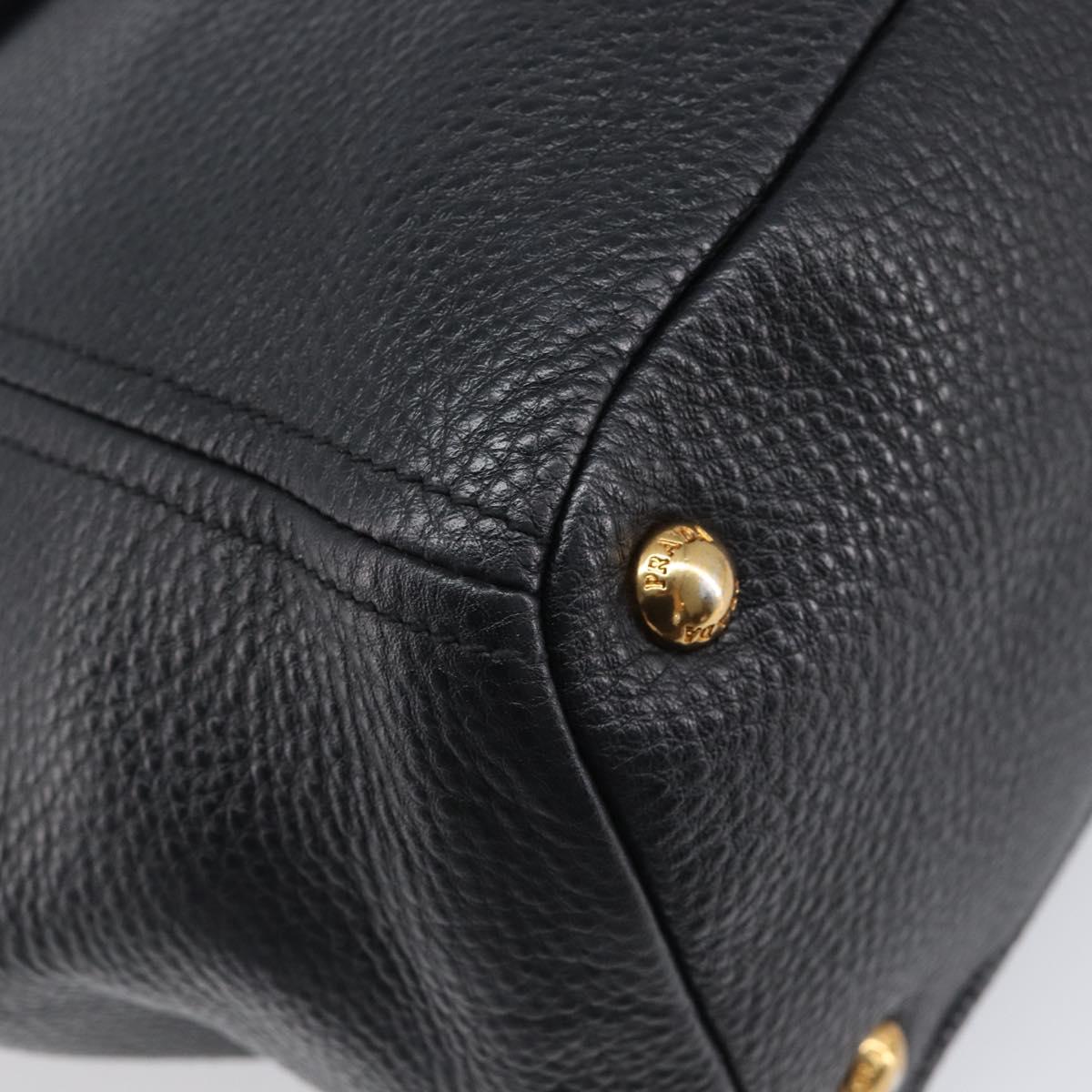 PRADA Vitellolux Hand Bag Leather Black Gold Auth 204100V