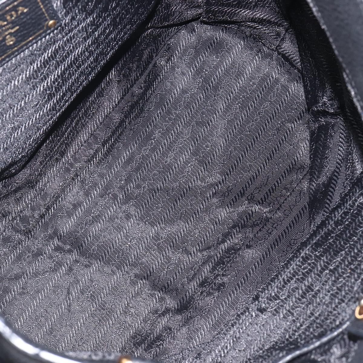 PRADA Vitellolux Hand Bag Leather Black Gold Auth 204100V