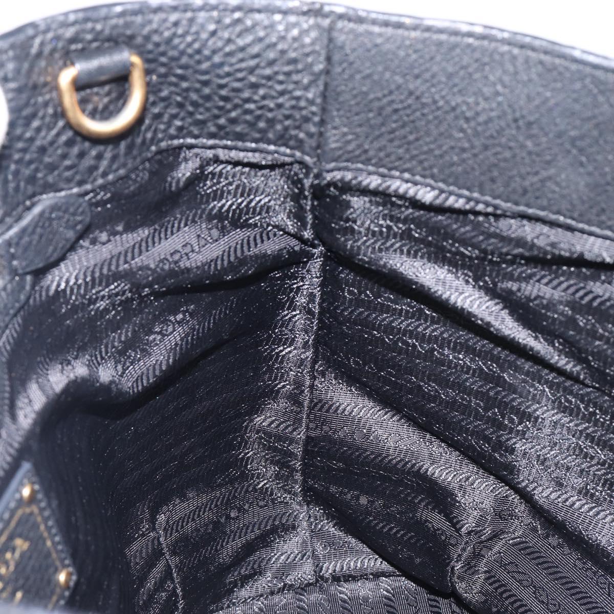 PRADA Vitellolux Hand Bag Leather Black Gold Auth 204100V