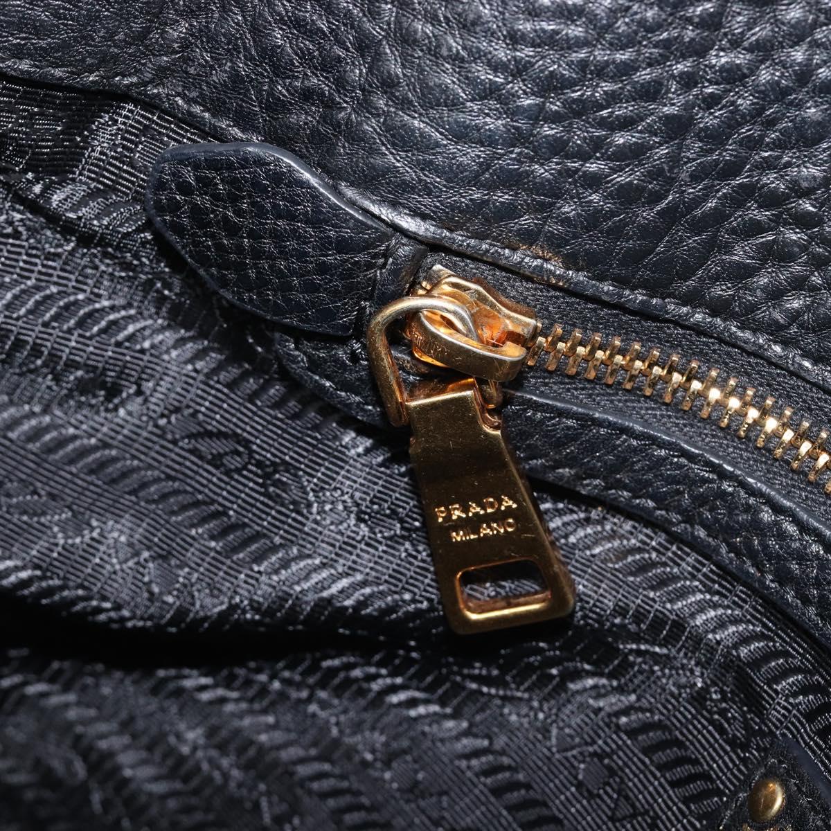 PRADA Vitellolux Hand Bag Leather Black Gold Auth 204100V