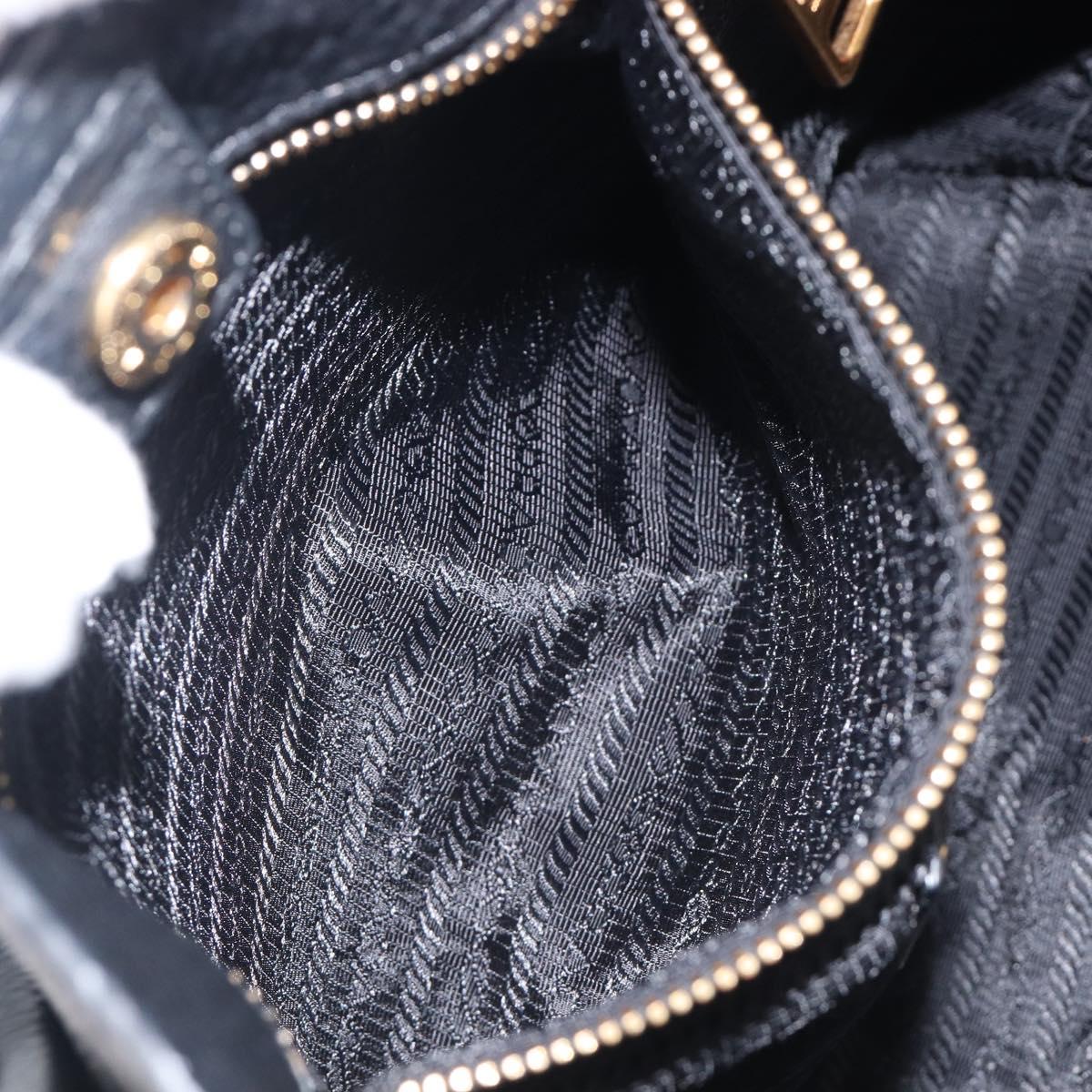 PRADA Vitellolux Hand Bag Leather Black Gold Auth 204100V