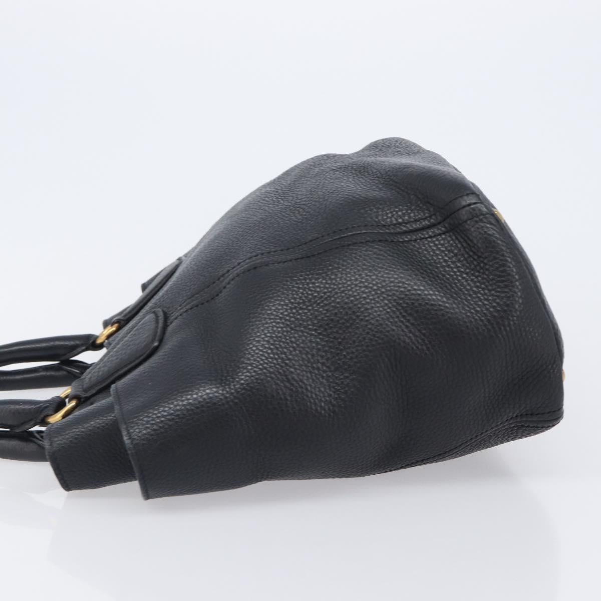 PRADA Vitellolux Hand Bag Leather Black Gold Auth 204100V