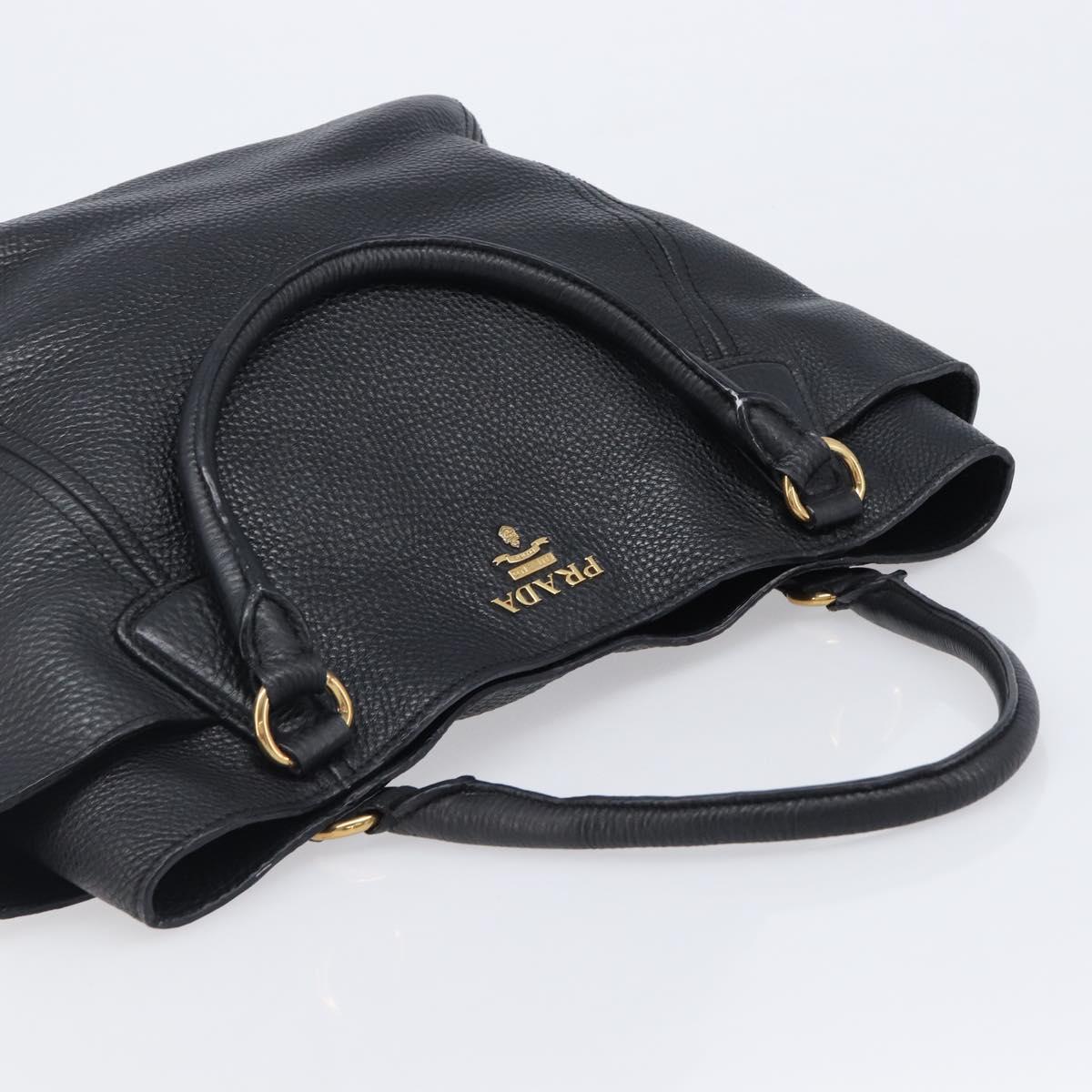 PRADA Vitellolux Hand Bag Leather Black Gold Auth 204100V