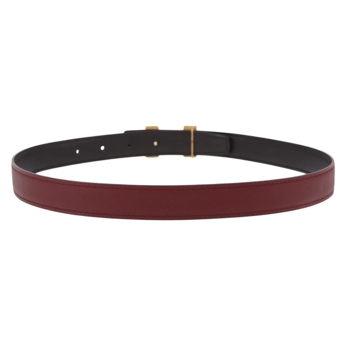 HERMES Constance H Belt Leather 33.1"" Red Gold Auth 204102