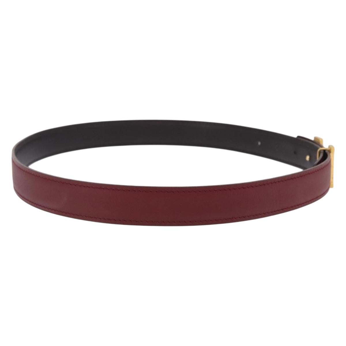 HERMES Constance H Belt Leather 33.1"" Red Gold Auth 204102