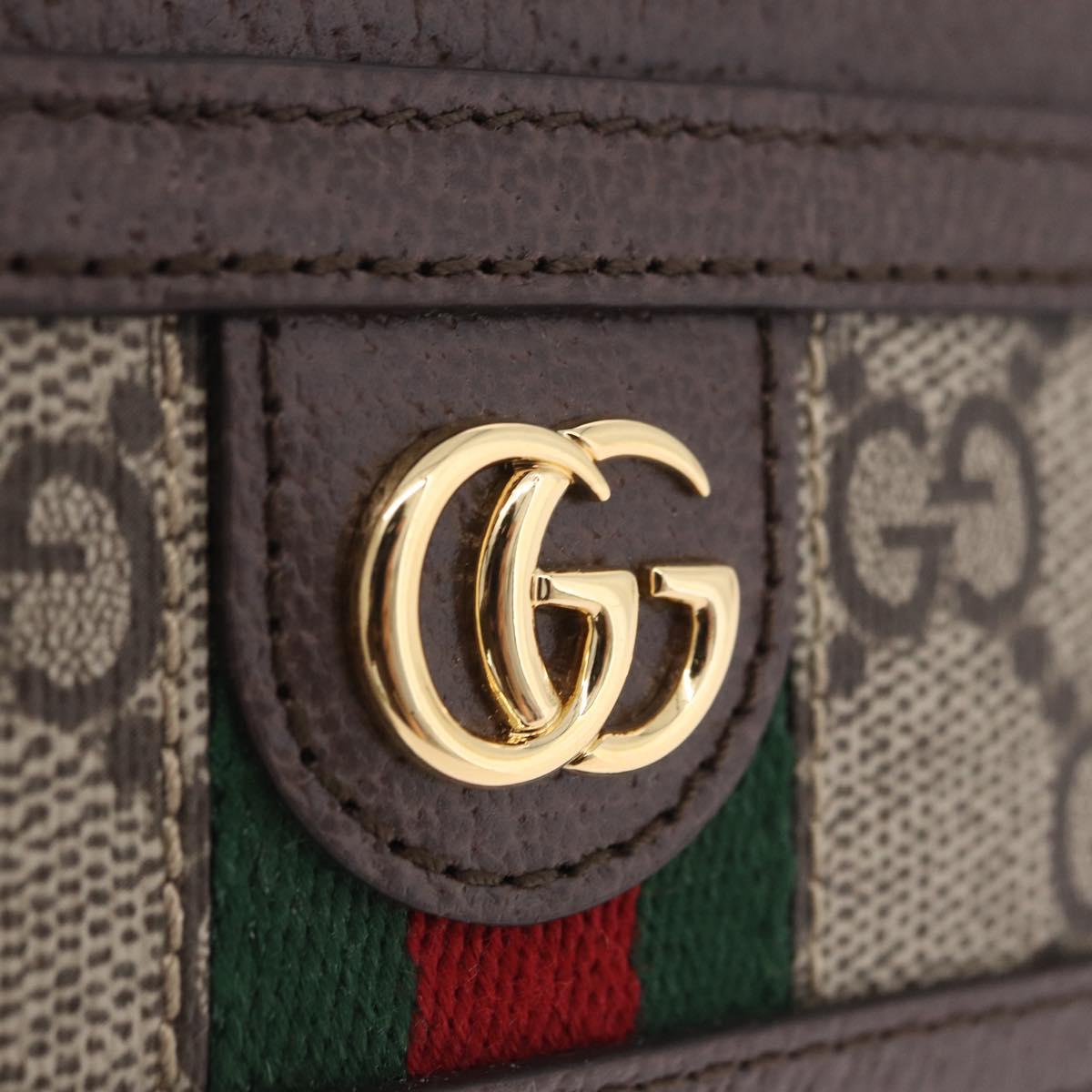GUCCI Web Sherry Line Card Case PVC Brown Gold 523159 Auth 204103V