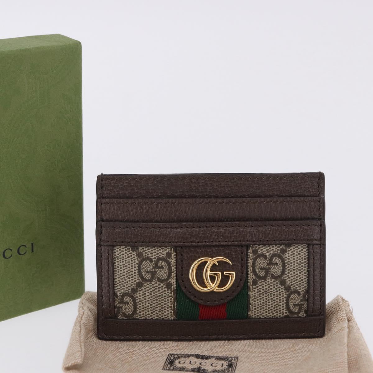 GUCCI Web Sherry Line Card Case PVC Brown Gold 523159 Auth 204103V
